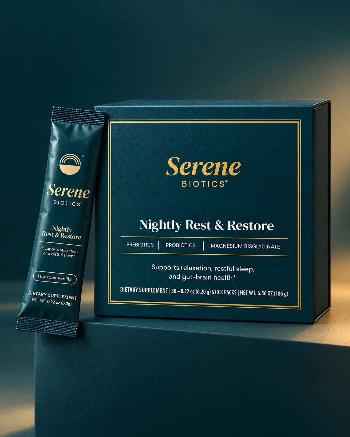 The Nightly Rest and Restore box with a Nightly Rest and Restore stick pack.