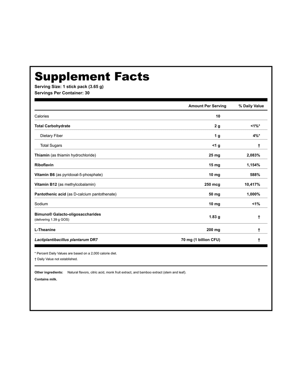 Daily Calm Focus Supplement Facts panel