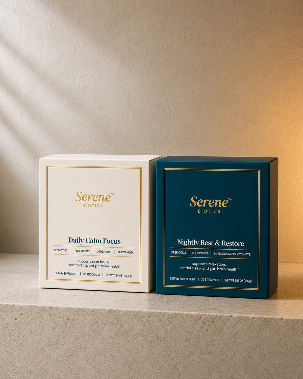 Both cartons together at dusk, closing the day to night arc