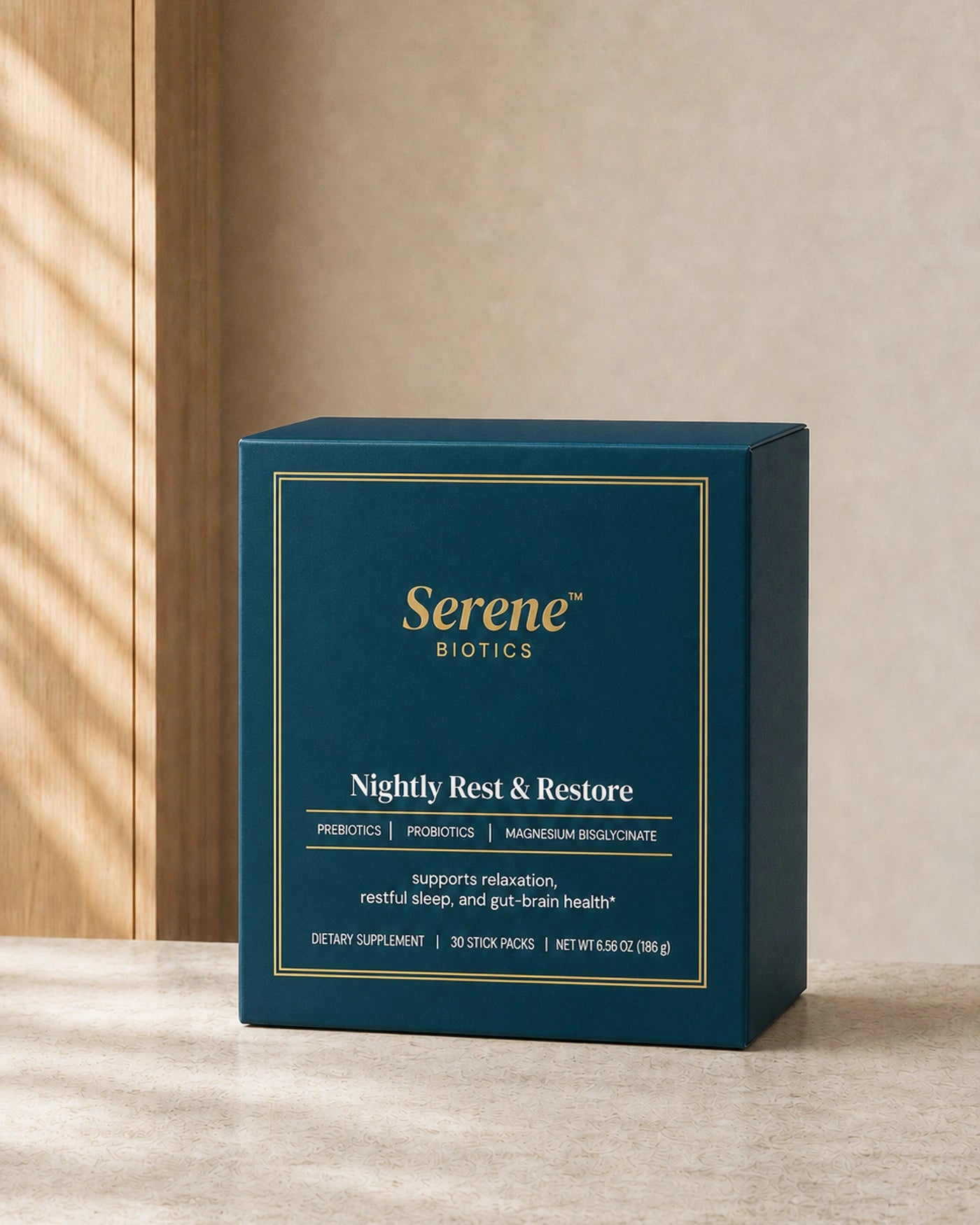 Nightly Rest and Restore carton beside a prepared evening drink