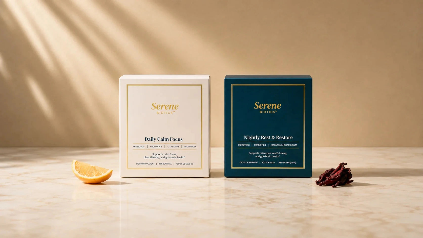 Daily Calm Focus and Nightly Rest & Restore cartons