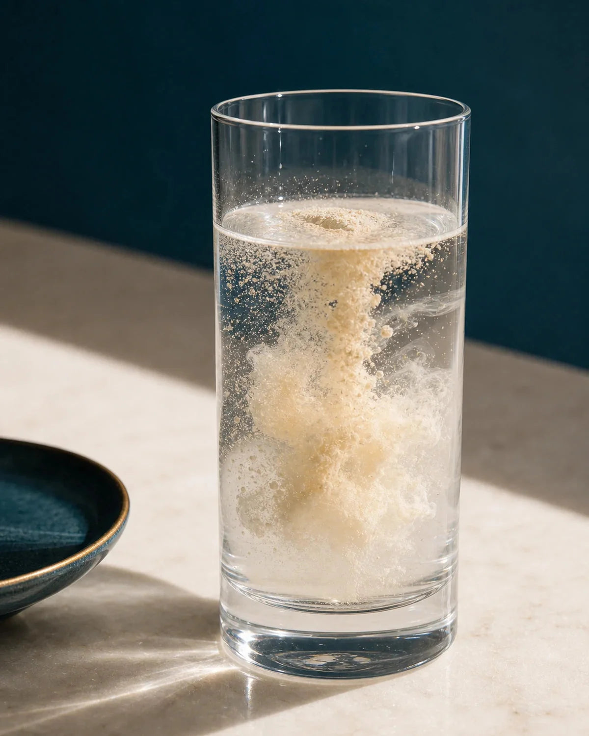 A Serene Biotics serving stirred into a tall glass of cool water